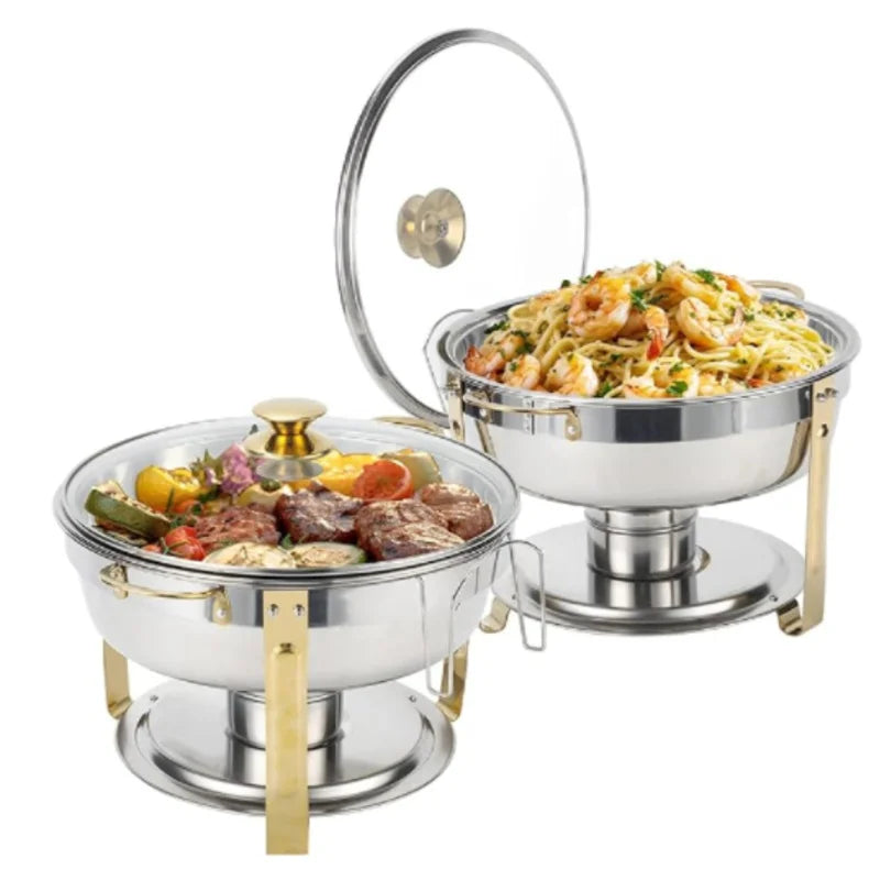 2/4/6 Pack Stainless Steel Chafing Dish Buffet Chafer Pan Round Catering Warmer w/Glass Lid for Party Banquet