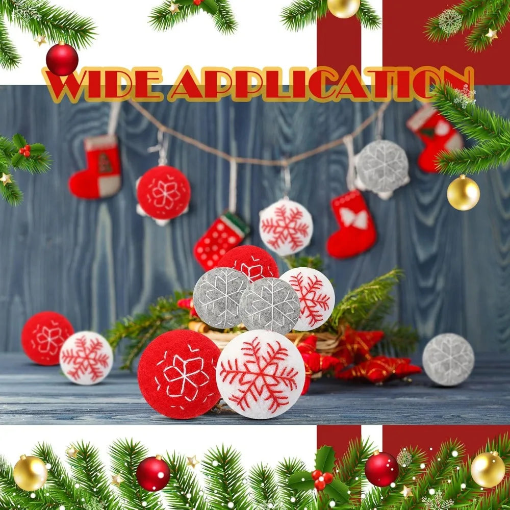 24 Pcs Felt Christmas Ornaments Balls Snowflake Xmas Hanging Wool Felt Balls Large Christmas Ball Tree Ornaments Felted Ball Dec