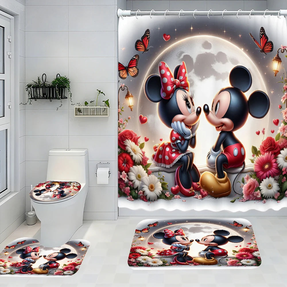 Disney Mickey Mouse Bathroom Four-piece Set - Avant-garde Waterproof Shower Curtain, creating a complete bathroom kit