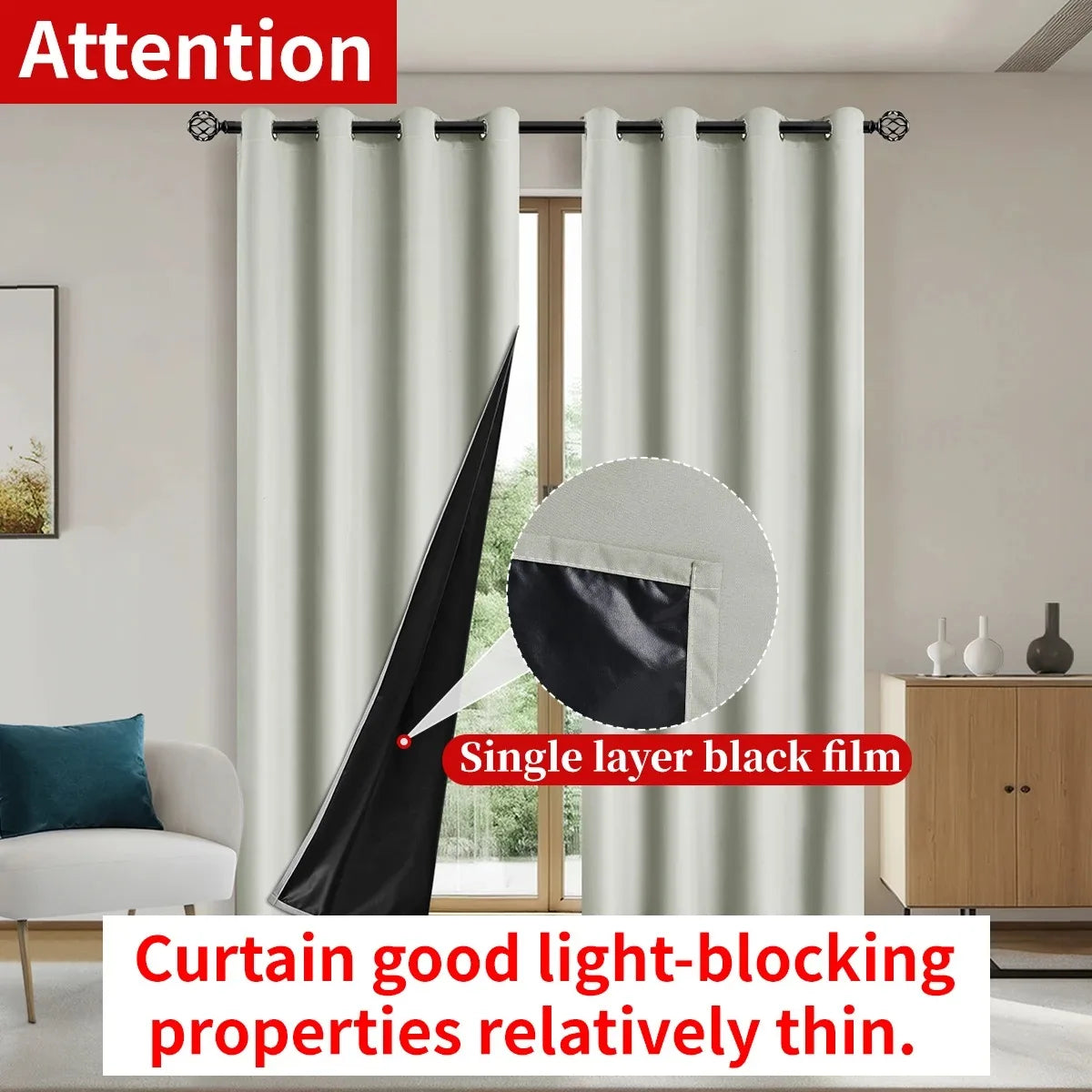 1pc Solid 100% Blackout Curtains with Grommets, Total Privacy Drapes for Bedroom, Beautiful Curtains for Living Room