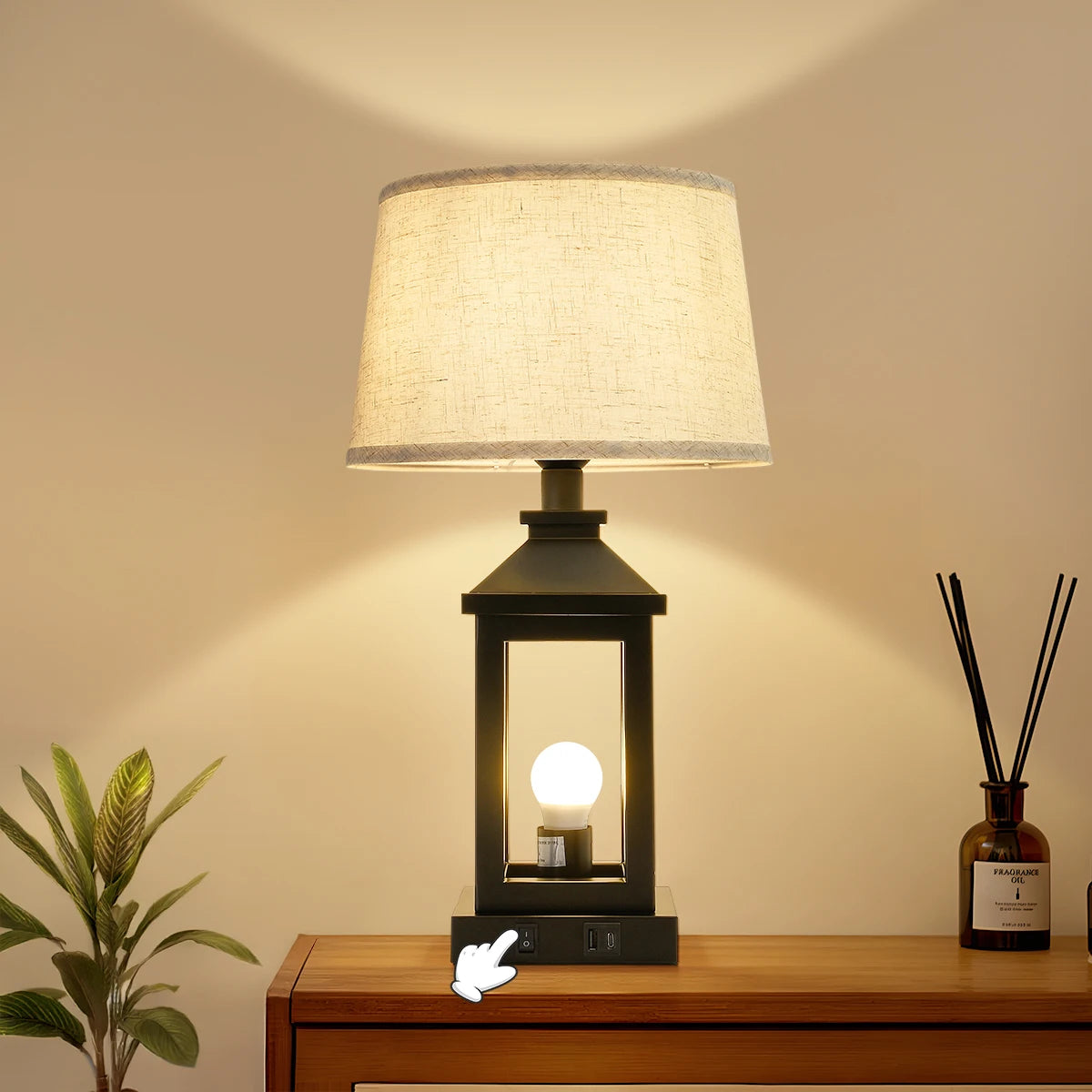 2-Pack 21" Retro Farmhouse Table Lamp for Living Room Bedroom Nightstand  Touch Control Bedside Nightlight Vintage Modern Lamp