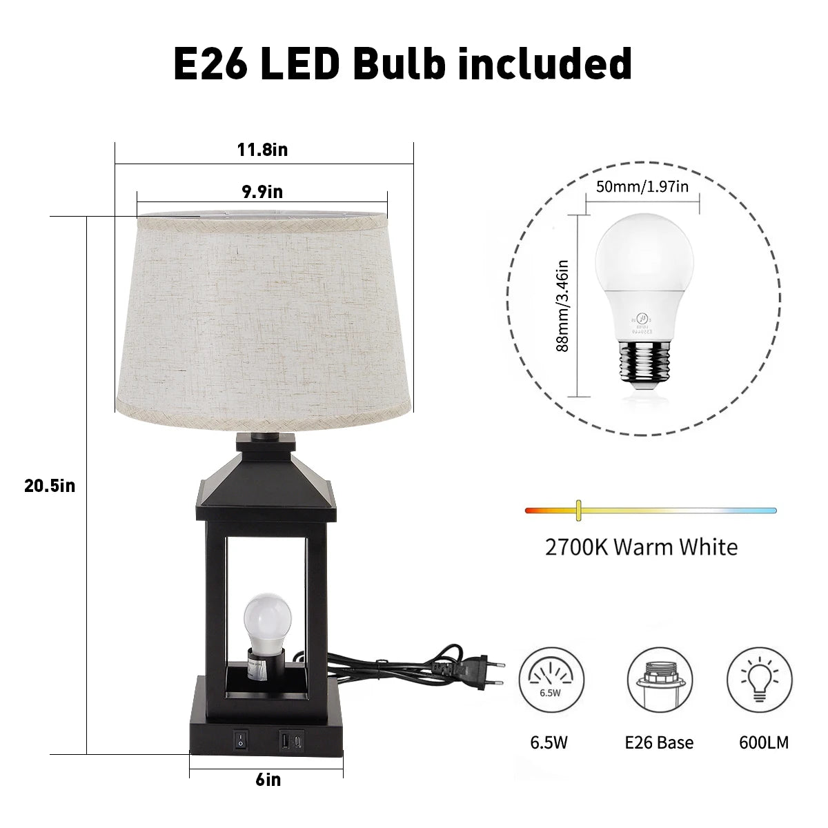 2-Pack 21" Retro Farmhouse Table Lamp for Living Room Bedroom Nightstand  Touch Control Bedside Nightlight Vintage Modern Lamp