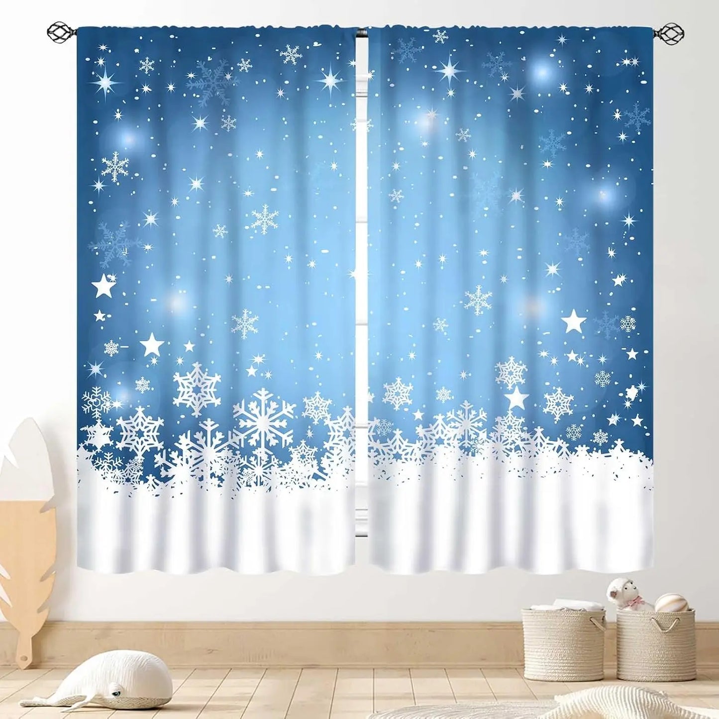 Christmas Tree Curtains, Xmas New Year Winter Snow Forest Merry Christmas Tree Shaped Party Decor Window Drapery Treatments for