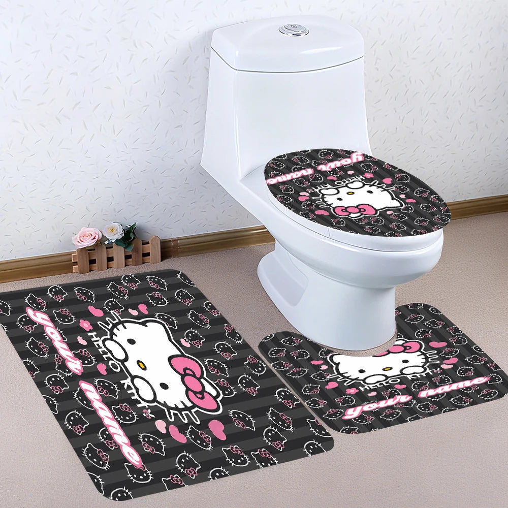 Sanrio Hello Kitty Bathroom Four-Piece Set - Avant-garde Waterproof Shower Curtain, creating a complete bathroom kit