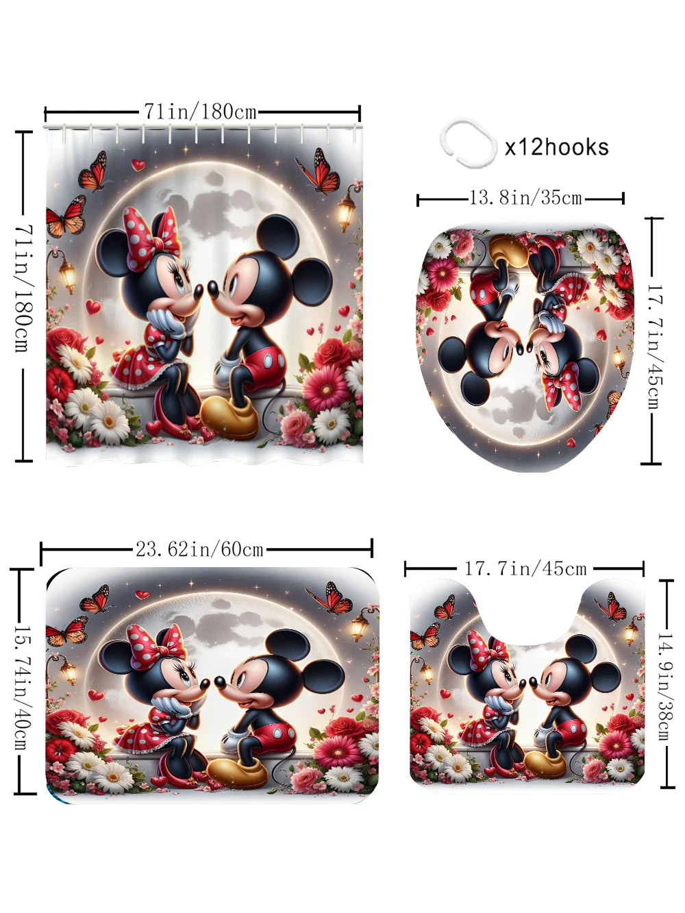 Disney Mickey Mouse Bathroom Four-piece Set - Avant-garde Waterproof Shower Curtain, creating a complete bathroom kit
