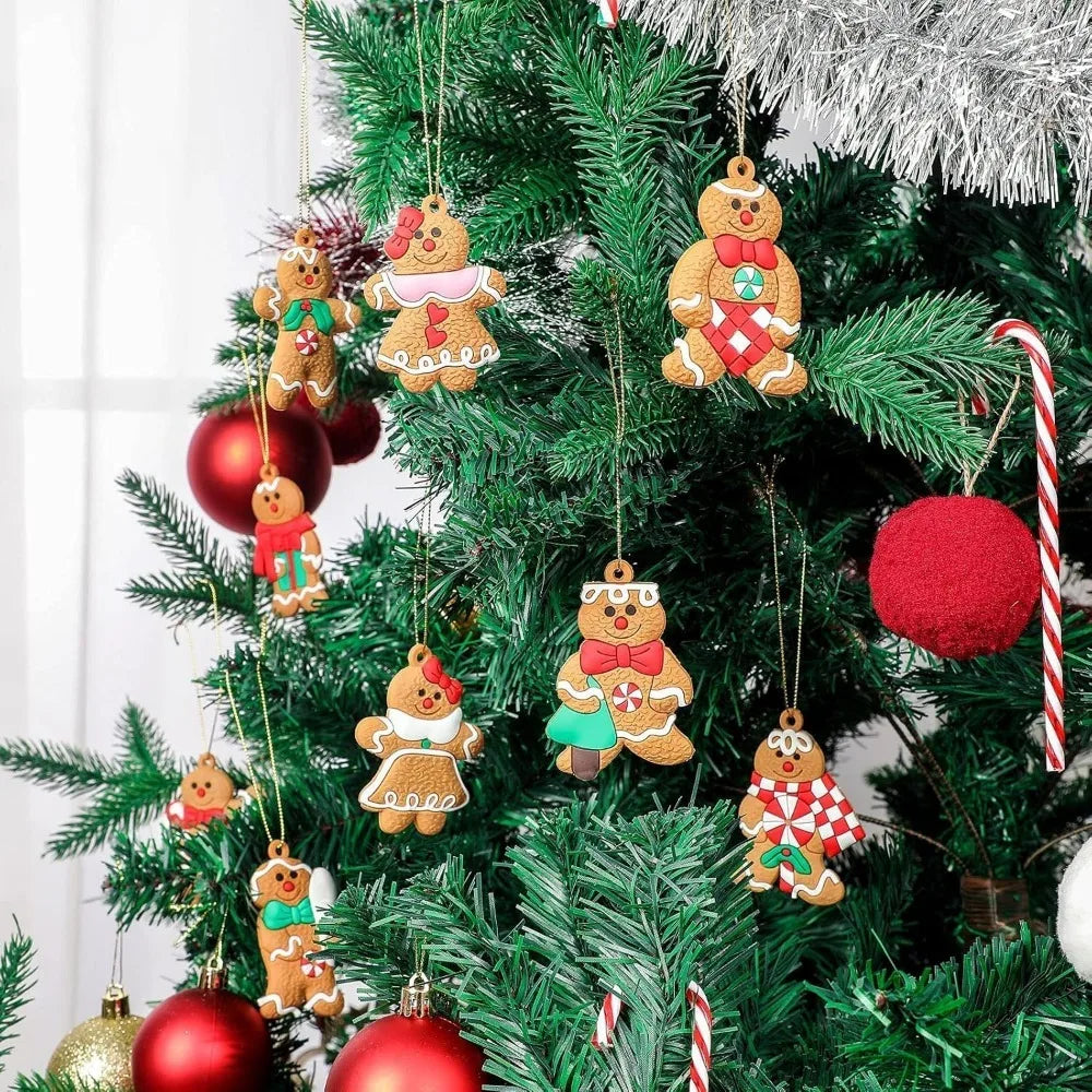 12pcs Gingerbread Man Ornaments - Plastic Gingerbread Figurines, Christmas Tree Hanging Decorations for Christmas Decoration