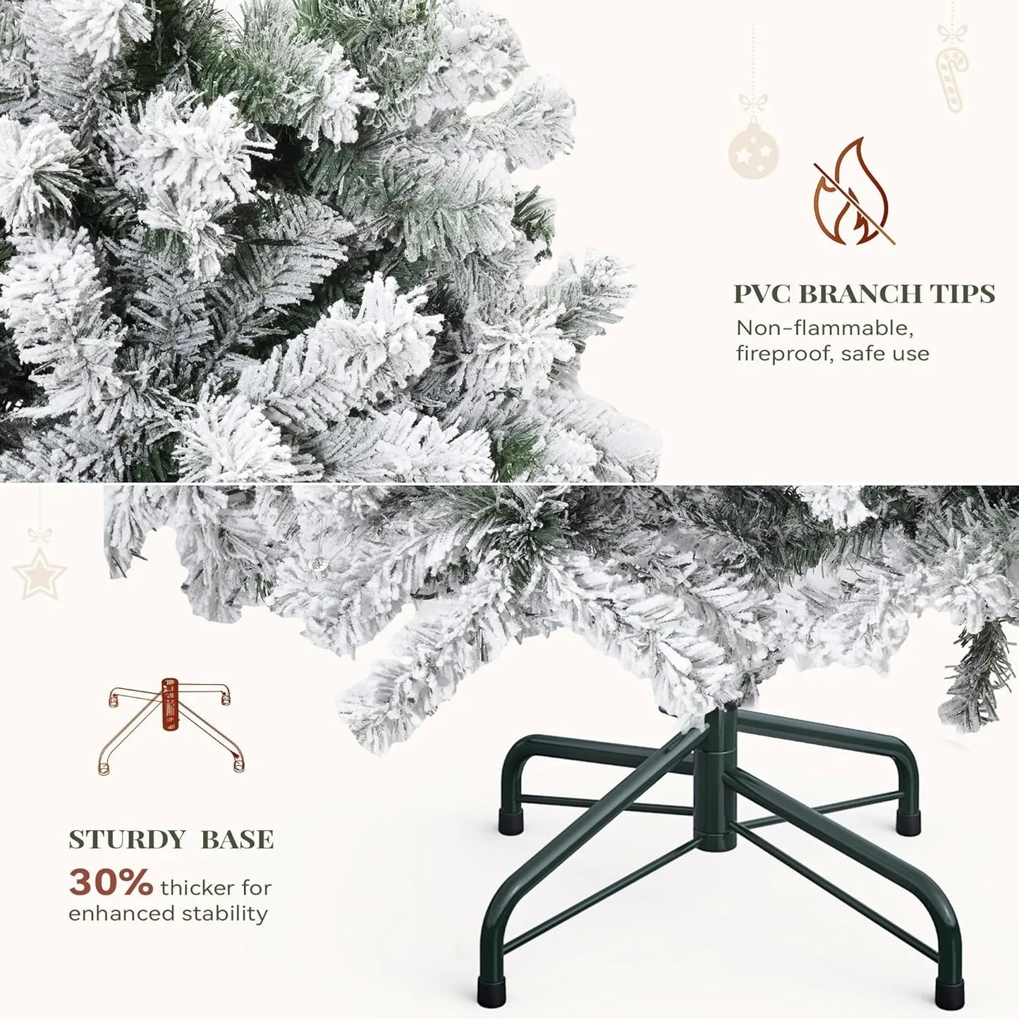 9ft Prelit Snow Flocked Christmas Tree with Remote Hinged Pine Christmas Tree