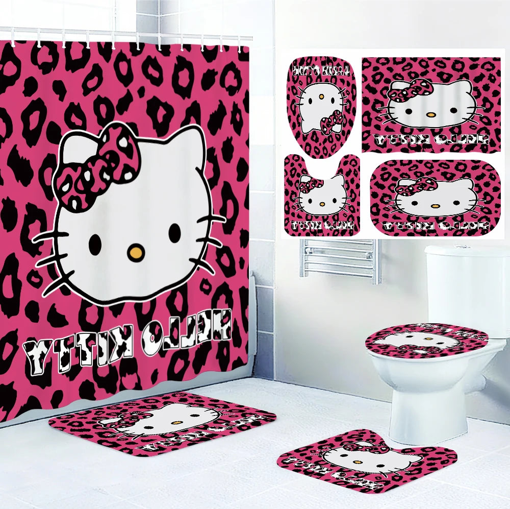Sanrio Hello Kitty Bathroom Four-Piece Set - Avant-garde Waterproof Shower Curtain, creating a complete bathroom kit