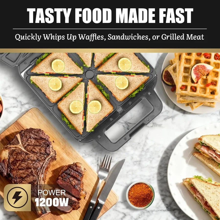 Belgian Waffle Maker with Removable Plates Electrica Large Waffle Iron 3 in 1 Panini Grill Press Breakfast Sandwich Maker Elect