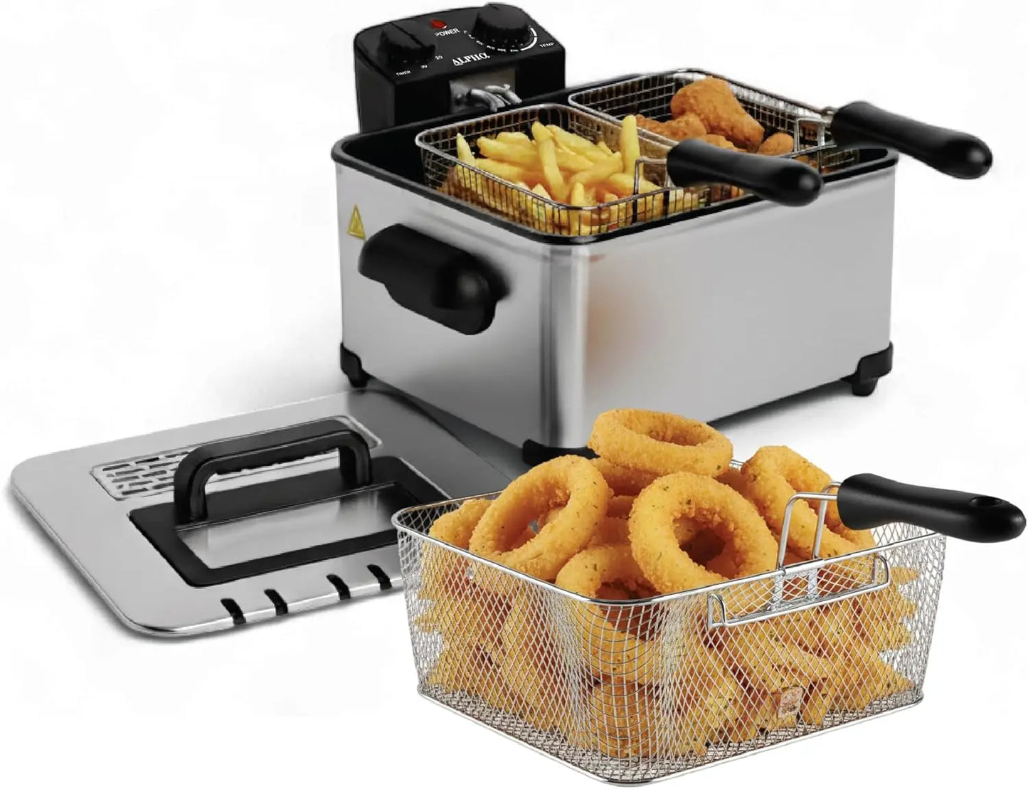 4.5L Electric Deep Fryer with Stainless Steel, Temperature Control, Timer, and Baskets for Fried Chicken and Fries