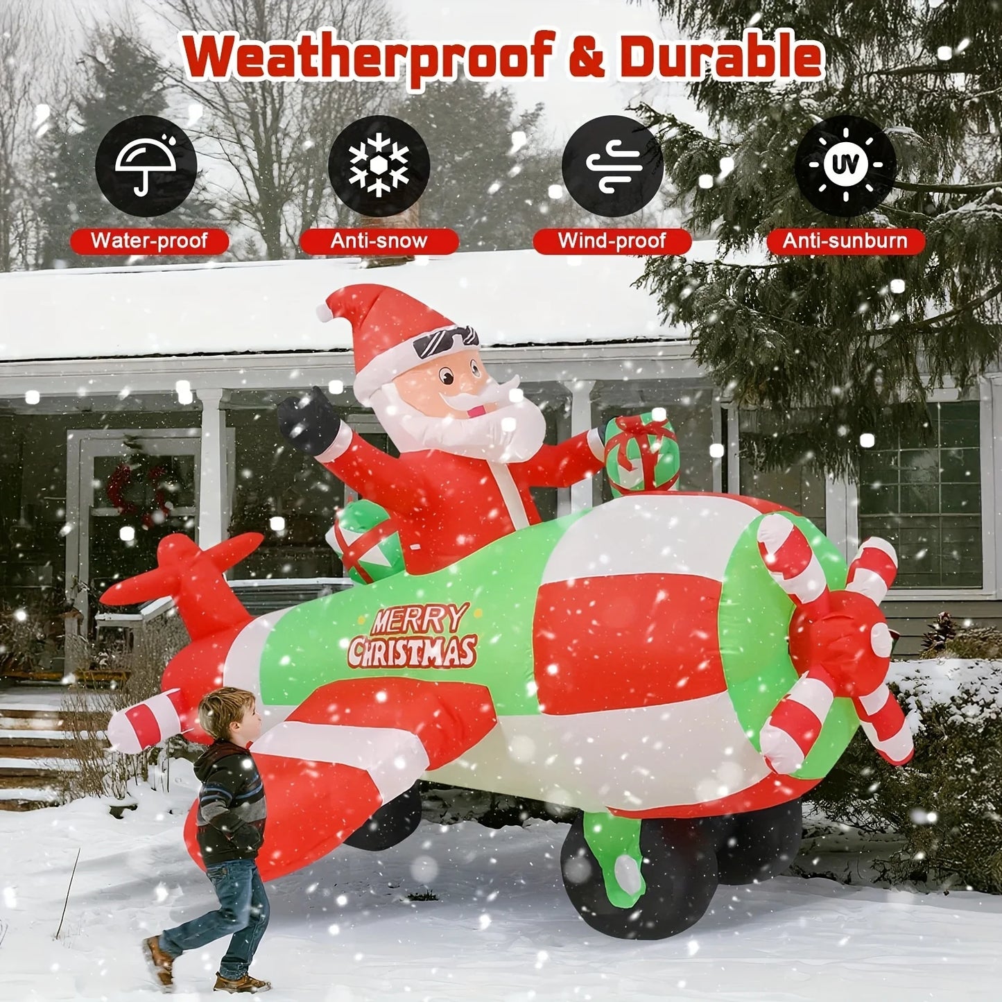 9FT Inflatable Decoration With Built-in LED Lights | Santa Pilot | Outdoor Christmas Lawn Decor, Festive Party Decoration