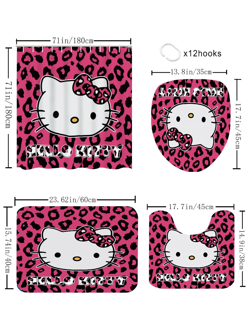 Sanrio Hello Kitty Bathroom Four-Piece Set - Avant-garde Waterproof Shower Curtain, creating a complete bathroom kit