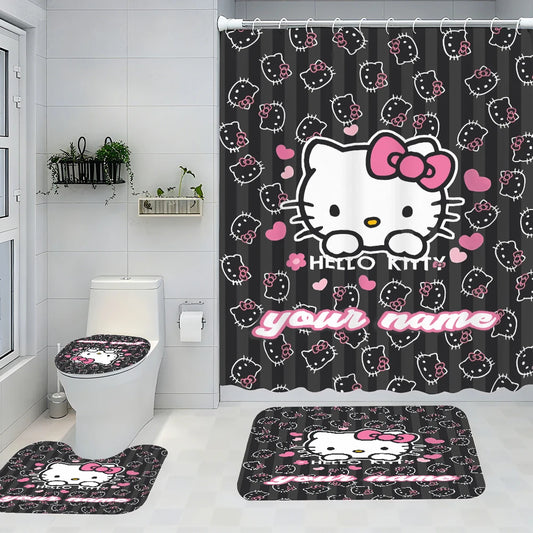 Sanrio Hello Kitty Bathroom Four-Piece Set - Avant-garde Waterproof Shower Curtain, creating a complete bathroom kit