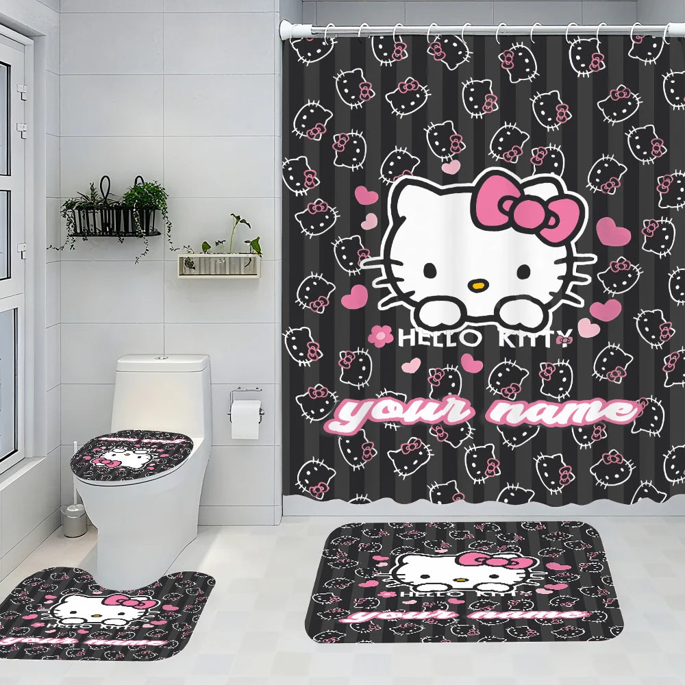 Sanrio Hello Kitty Bathroom Four-Piece Set - Avant-garde Waterproof Shower Curtain, creating a complete bathroom kit