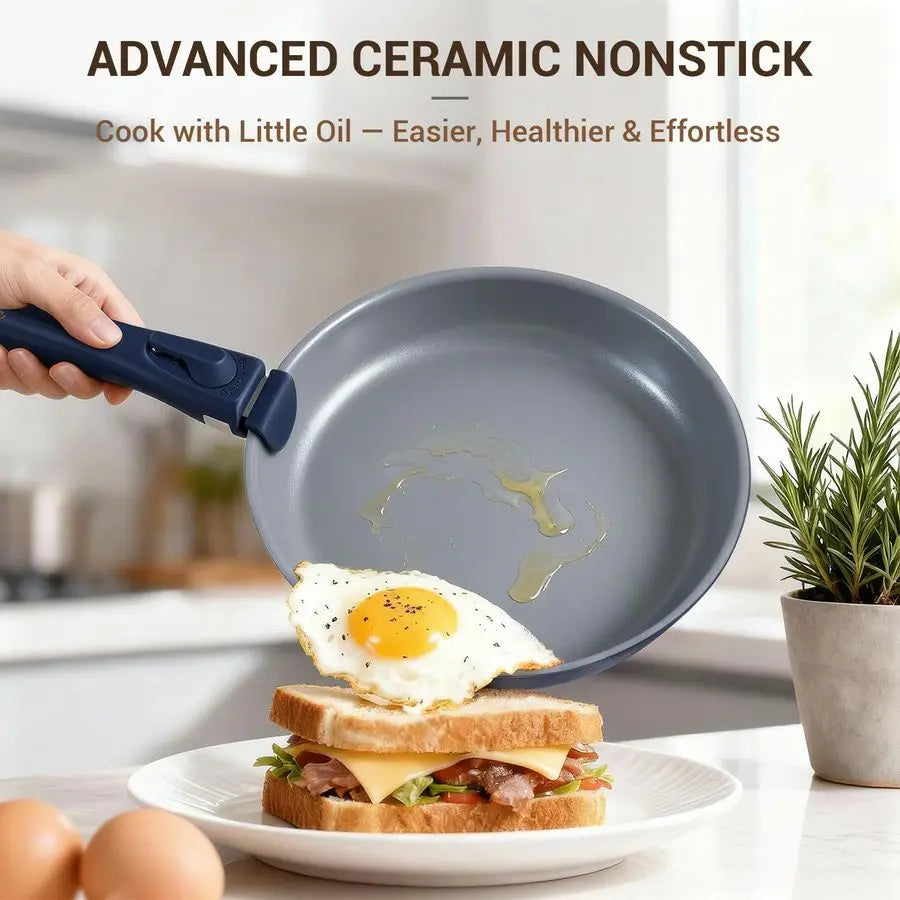 18Piece Ceramic Pots and Pans Set Non Stick, Non Toxic Cookware Set with Removable Handles, Pot Sets for Cooking, Induction Read