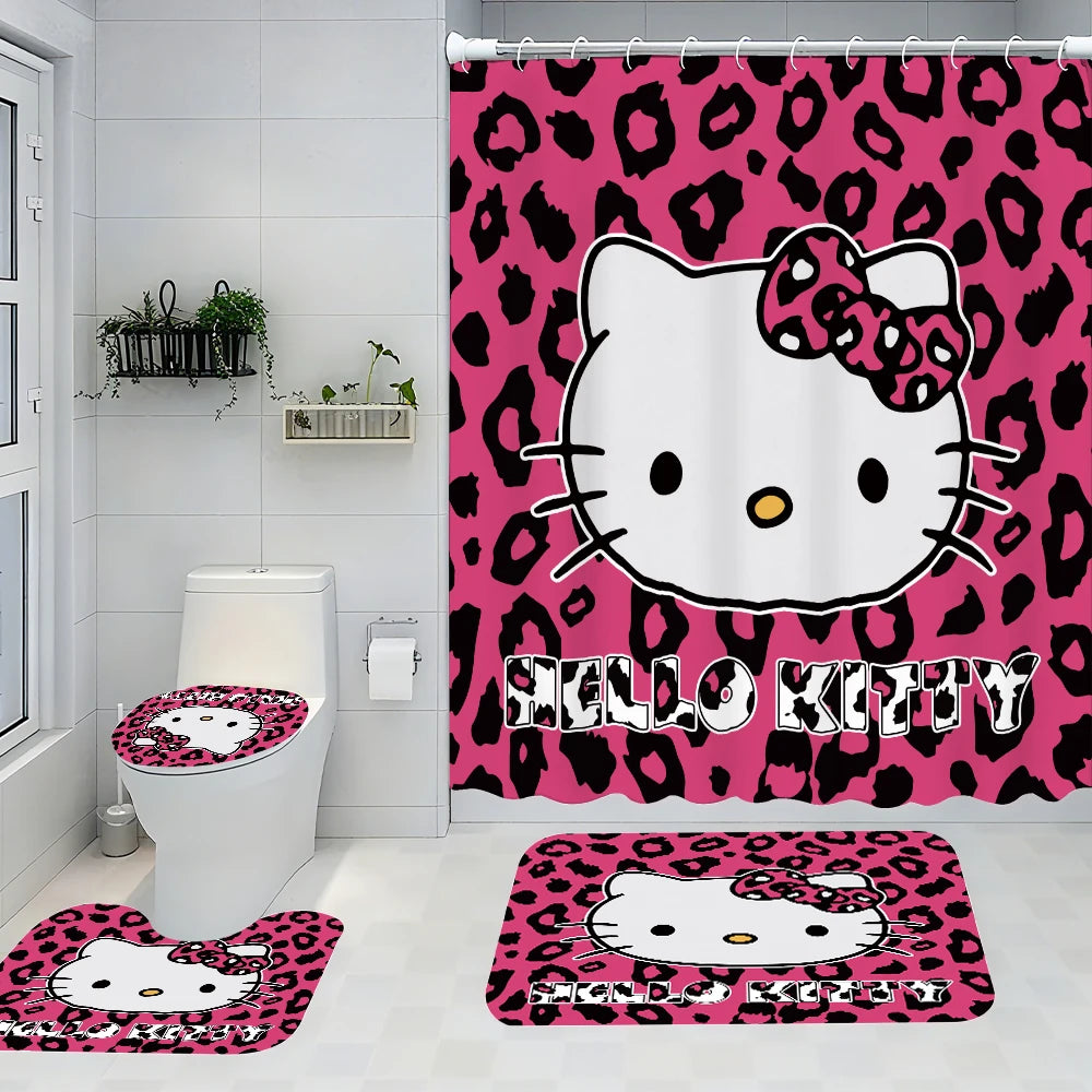 Sanrio Hello Kitty Bathroom Four-Piece Set - Avant-garde Waterproof Shower Curtain, creating a complete bathroom kit