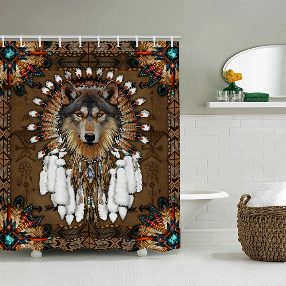 Wolf King Bathroom Four-piece Set - Avant-garde Waterproof Shower Curtain, creating a complete bathroom kit