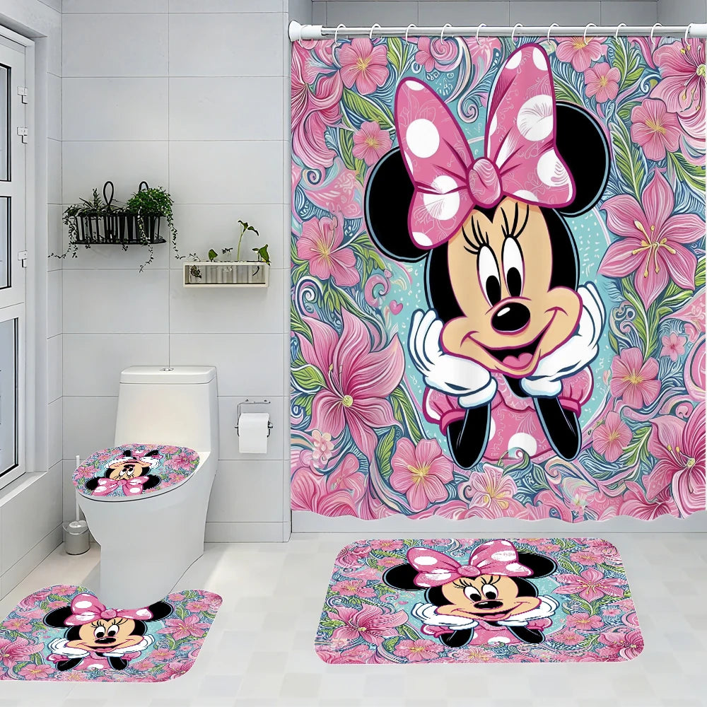 Disney Mickey Mouse Bathroom Four-piece Set - Avant-garde Waterproof Shower Curtain, creating a complete bathroom kit