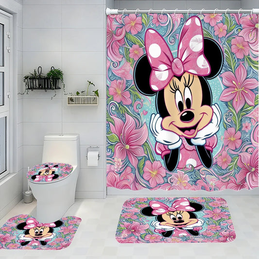 Disney Mickey Mouse Bathroom Four-piece Set - Avant-garde Waterproof Shower Curtain, creating a complete bathroom kit