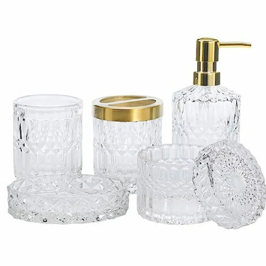 5Pcs Glass Bathroom Accessories Complete Set Lotion Dispenser Soap Dish Toothbrush Holder Tumbler Cotton Swab Jars Modern Bathr