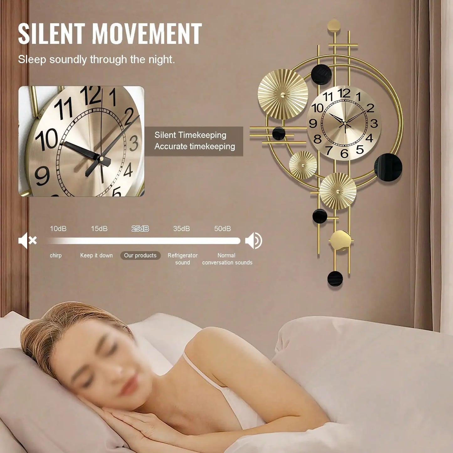 Large Metal Wall Clock Decorative 3D Metal Wall Art Clock For Living Room Bedroom Creative Modern Big Wall Clock Decor