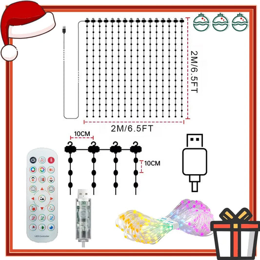 256-400LEDs Smart Curtain Lights Waterproof LED Fairy Lights DIY Color Changing APP Control for Christmas Party Home Decoration
