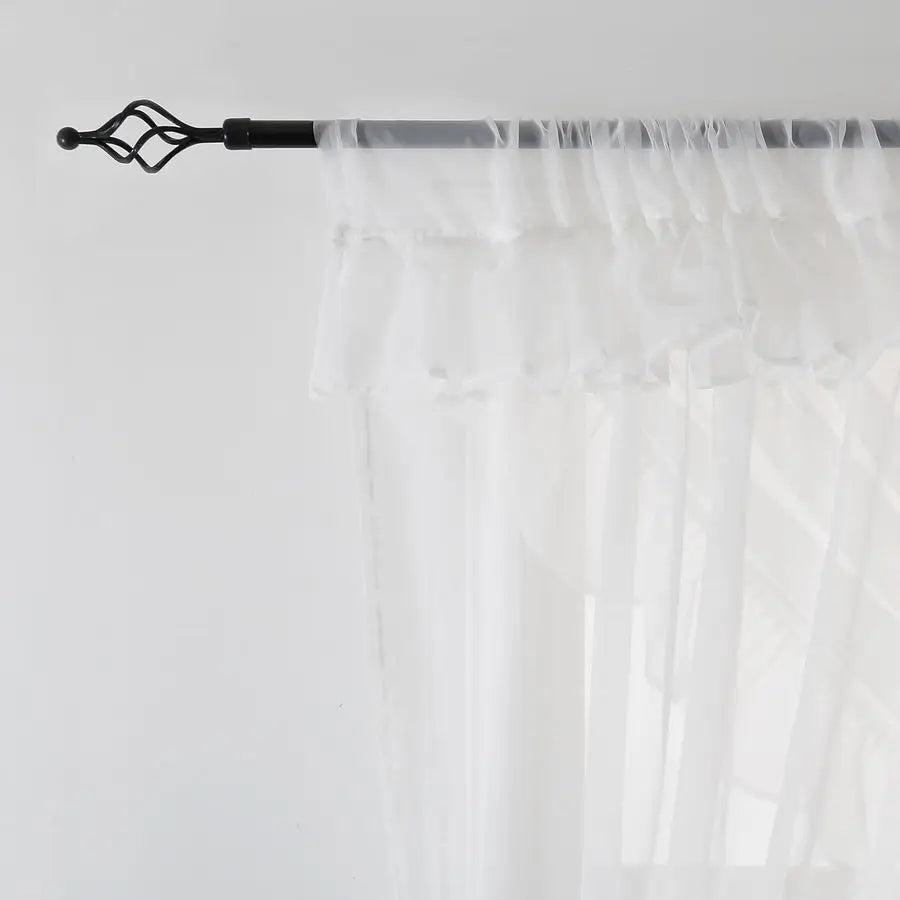Shabby Chic Double Layer Sheer Ruffled Priscilla Rod Pocket Window Curtain Panel with Tiebacks White 120 W x 84 L