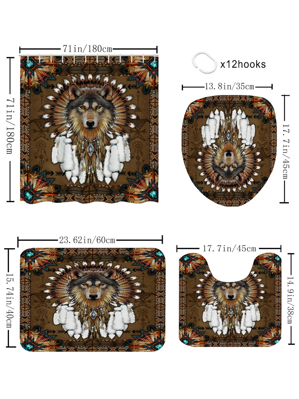 Wolf King Bathroom Four-piece Set - Avant-garde Waterproof Shower Curtain, creating a complete bathroom kit