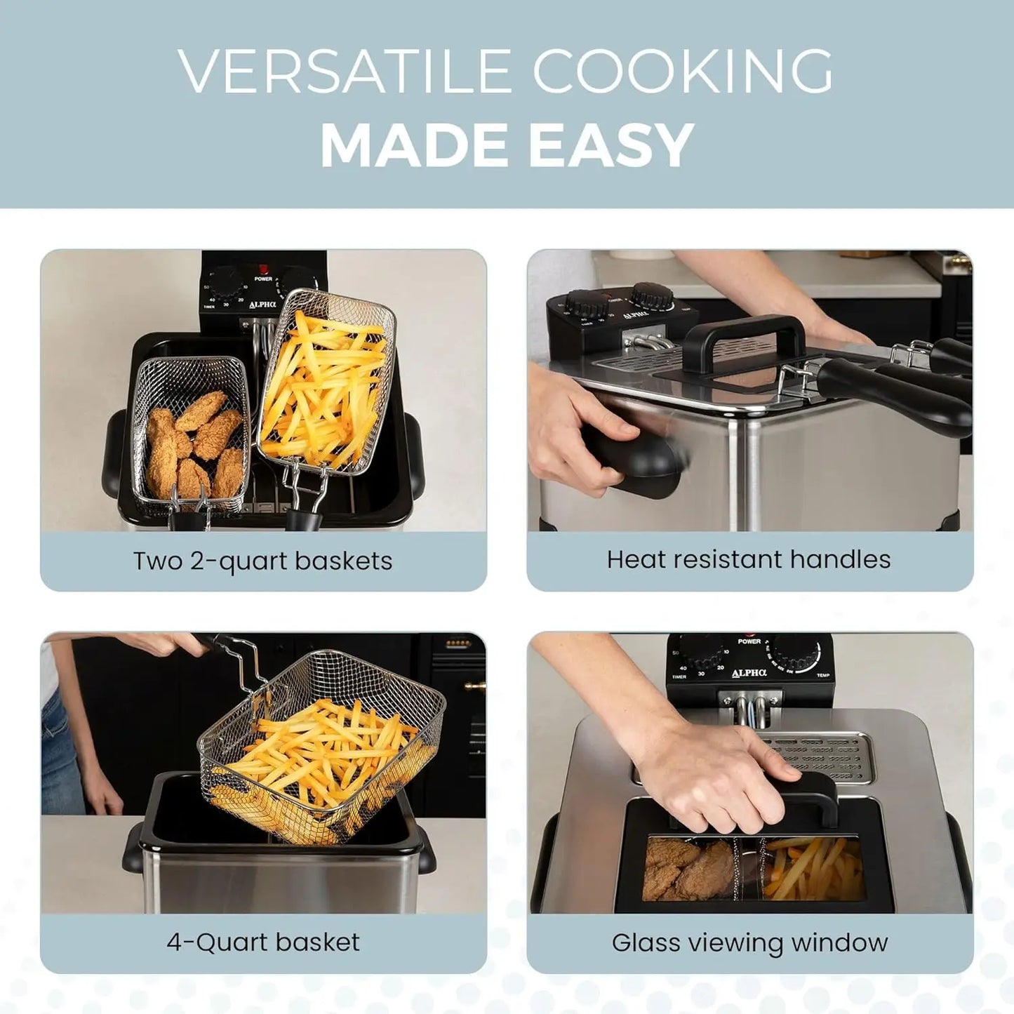 4.5L Electric Deep Fryer with Stainless Steel, Temperature Control, Timer, and Baskets for Fried Chicken and Fries