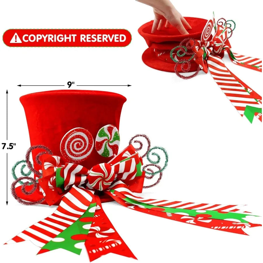 Festive Christmas Candy Canes Tree Topper with Red Hat and Peppermint Bows Ornament for Winter Holiday Home Decoration Ideal fo