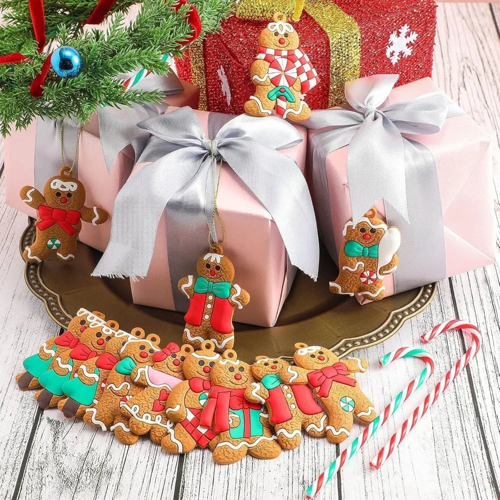 12pcs Gingerbread Man Ornaments - Plastic Gingerbread Figurines, Christmas Tree Hanging Decorations for Christmas Decoration
