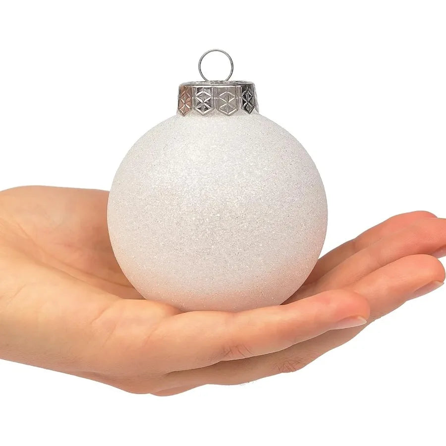 28pc White Christmas Ball Ornaments for Farmhouse Tree Holiday Xmas Decorations Large Shatterproof Plastic 3.15 Inch Glitter Sn