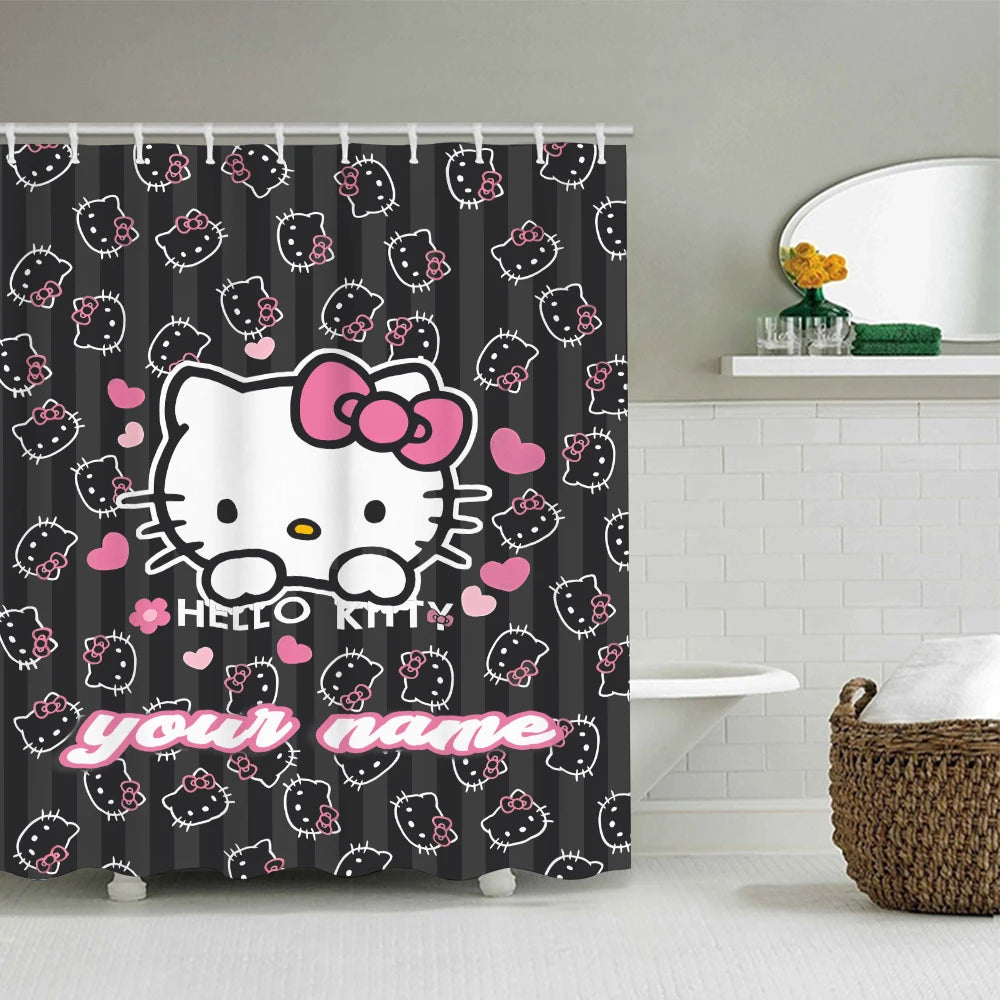 Sanrio Hello Kitty Bathroom Four-Piece Set - Avant-garde Waterproof Shower Curtain, creating a complete bathroom kit
