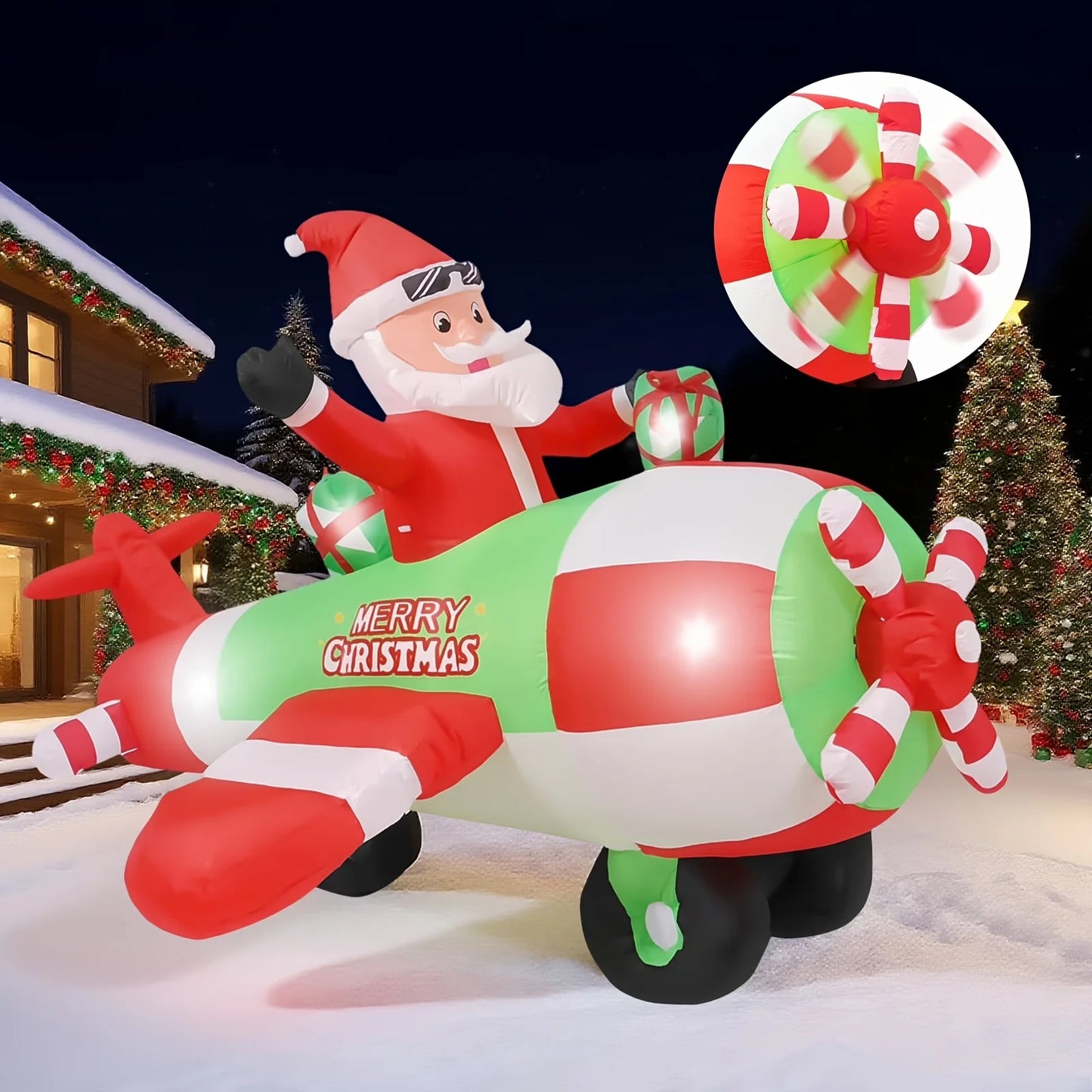 9FT Inflatable Decoration With Built-in LED Lights | Santa Pilot | Outdoor Christmas Lawn Decor, Festive Party Decoration