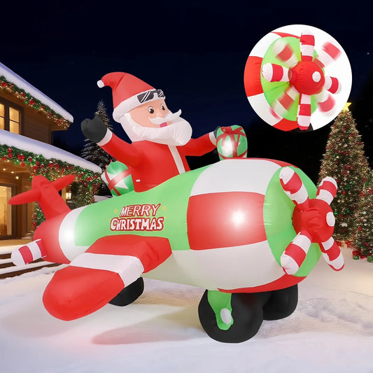 9FT Inflatable Decoration With Built-in LED Lights | Santa Pilot | Outdoor Christmas Lawn Decor, Festive Party Decoration