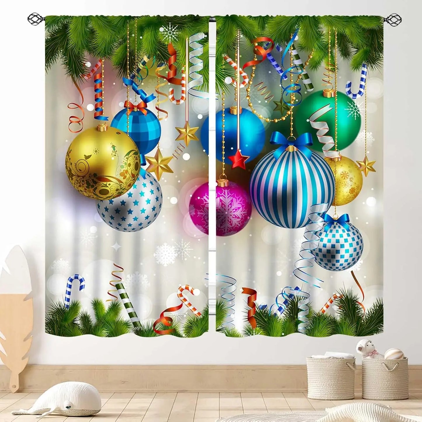 Christmas Tree Curtains, Xmas New Year Winter Snow Forest Merry Christmas Tree Shaped Party Decor Window Drapery Treatments for