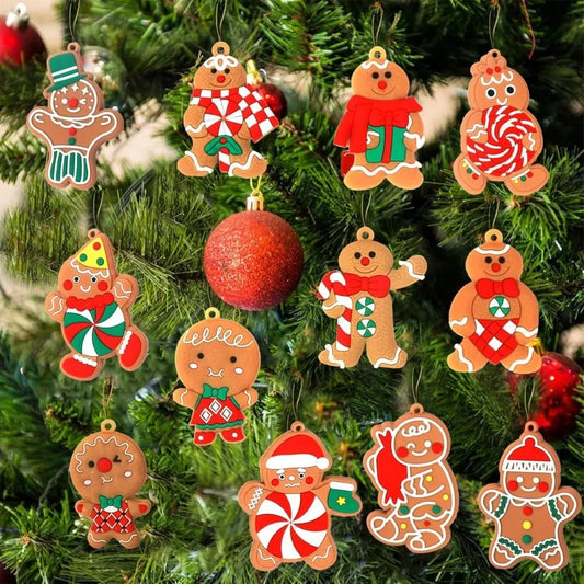 12pcs Gingerbread Man Ornaments - Plastic Gingerbread Figurines, Christmas Tree Hanging Decorations for Christmas Decoration