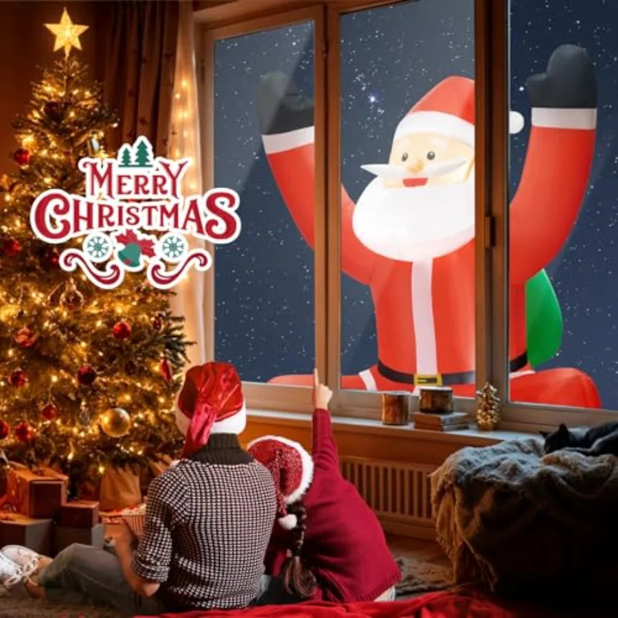 6FT Christmas Inflatable Decorations Hanging Santa Builtin Bright LEDs Climbing Santa Claus with Gift Bag for Window Wall Outdo