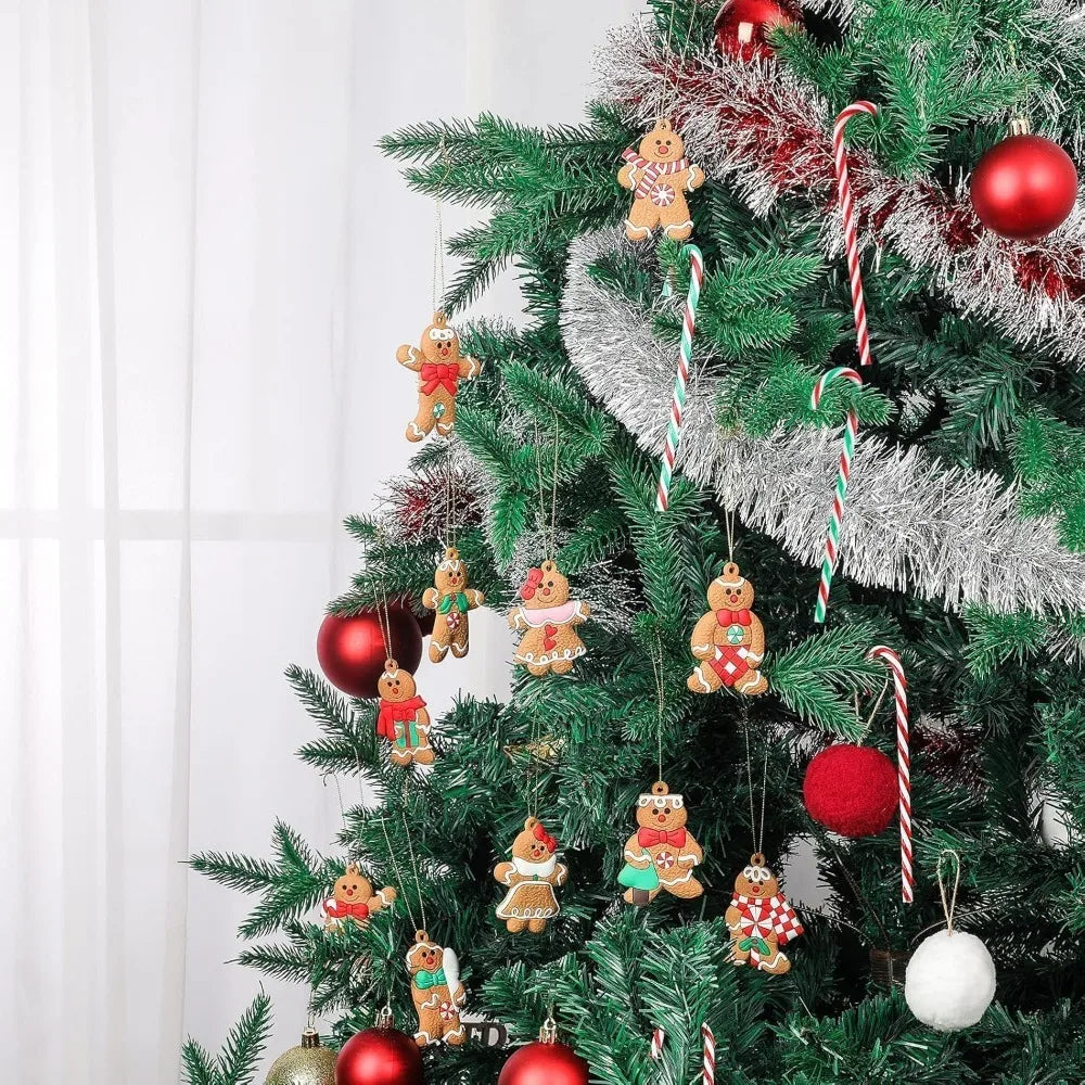 12pcs Gingerbread Man Ornaments - Plastic Gingerbread Figurines, Christmas Tree Hanging Decorations for Christmas Decoration