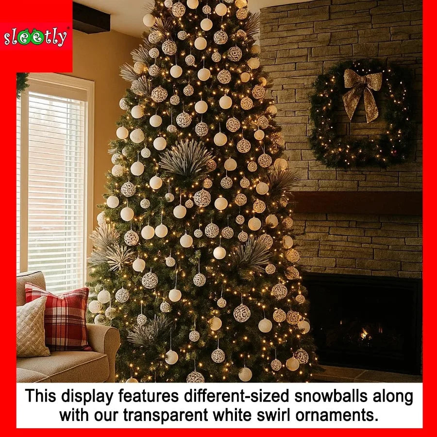 28pc White Christmas Ball Ornaments for Farmhouse Tree Holiday Xmas Decorations Large Shatterproof Plastic 3.15 Inch Glitter Sn